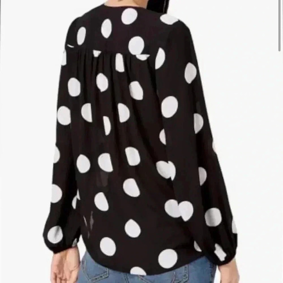 INC International Concepts Surplice Black White Polka Dot Wrap Blouse Size XL - Picture 2 of 11